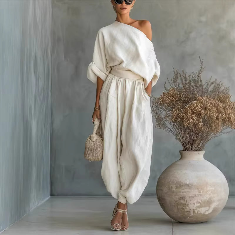 Completo Due Pezzi da Donna in Cotone e Lino